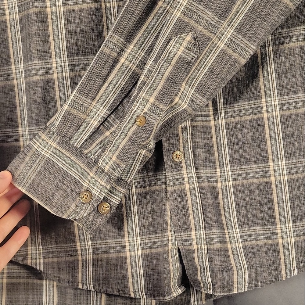 Haggar Men's Big & Tall LT Plaid Woven Cotton/Poly Button-Down Shirt Gray/White - Picture 5 of 14
